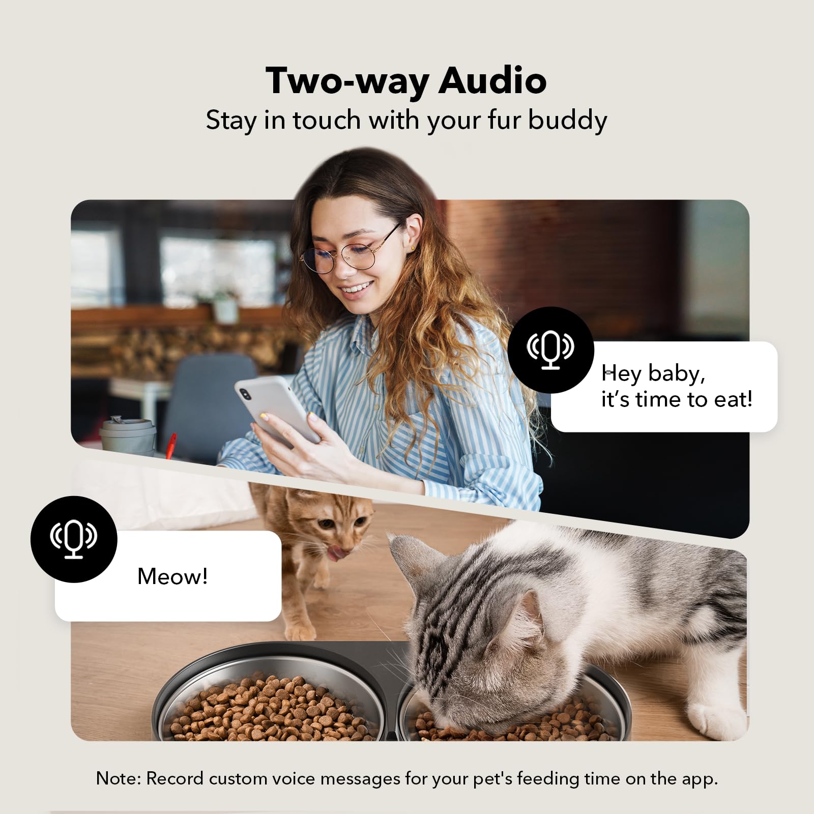 PETLIBRO two-way audio interface enabling mealtime call to pets.