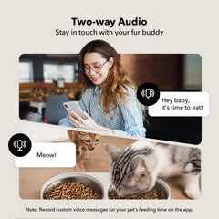 PETLIBRO two-way audio during mealtime for pet interaction.