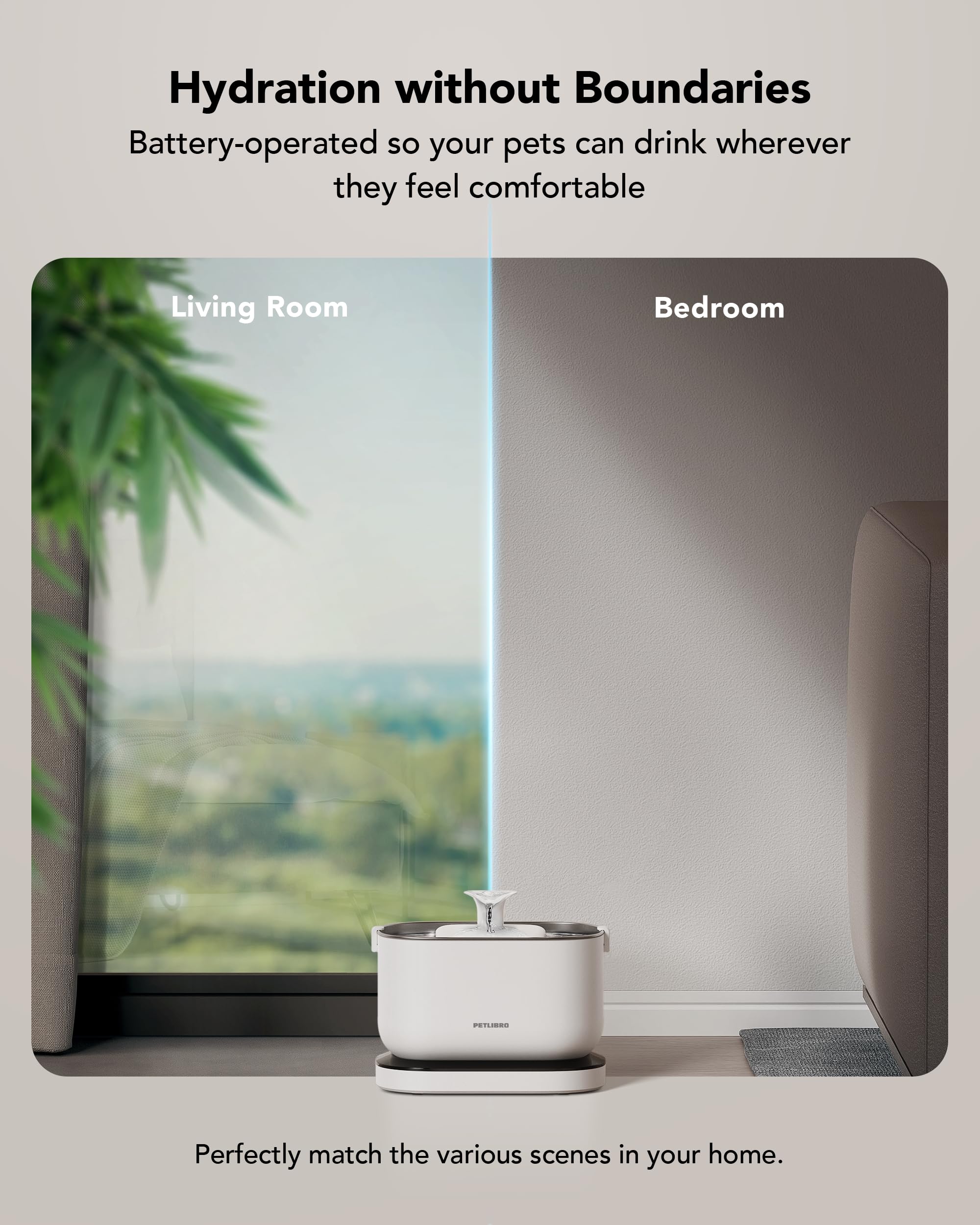 PETLIBRO wireless pump and charging base enable cord-free placement