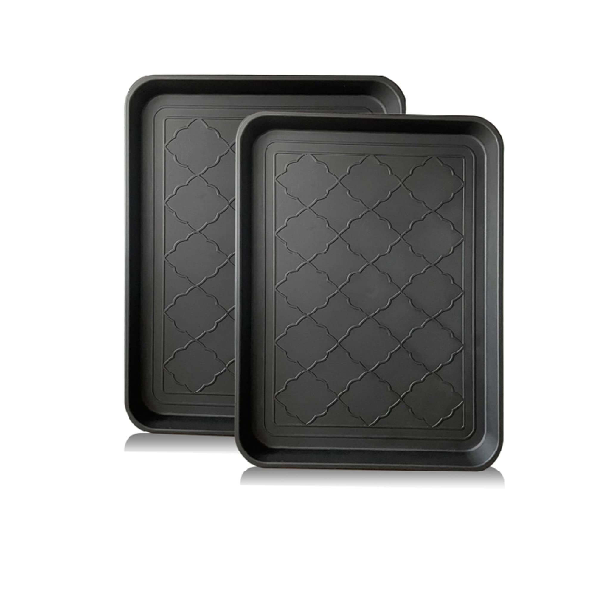 PetLike boot tray at entryway catching mud to protect floors.