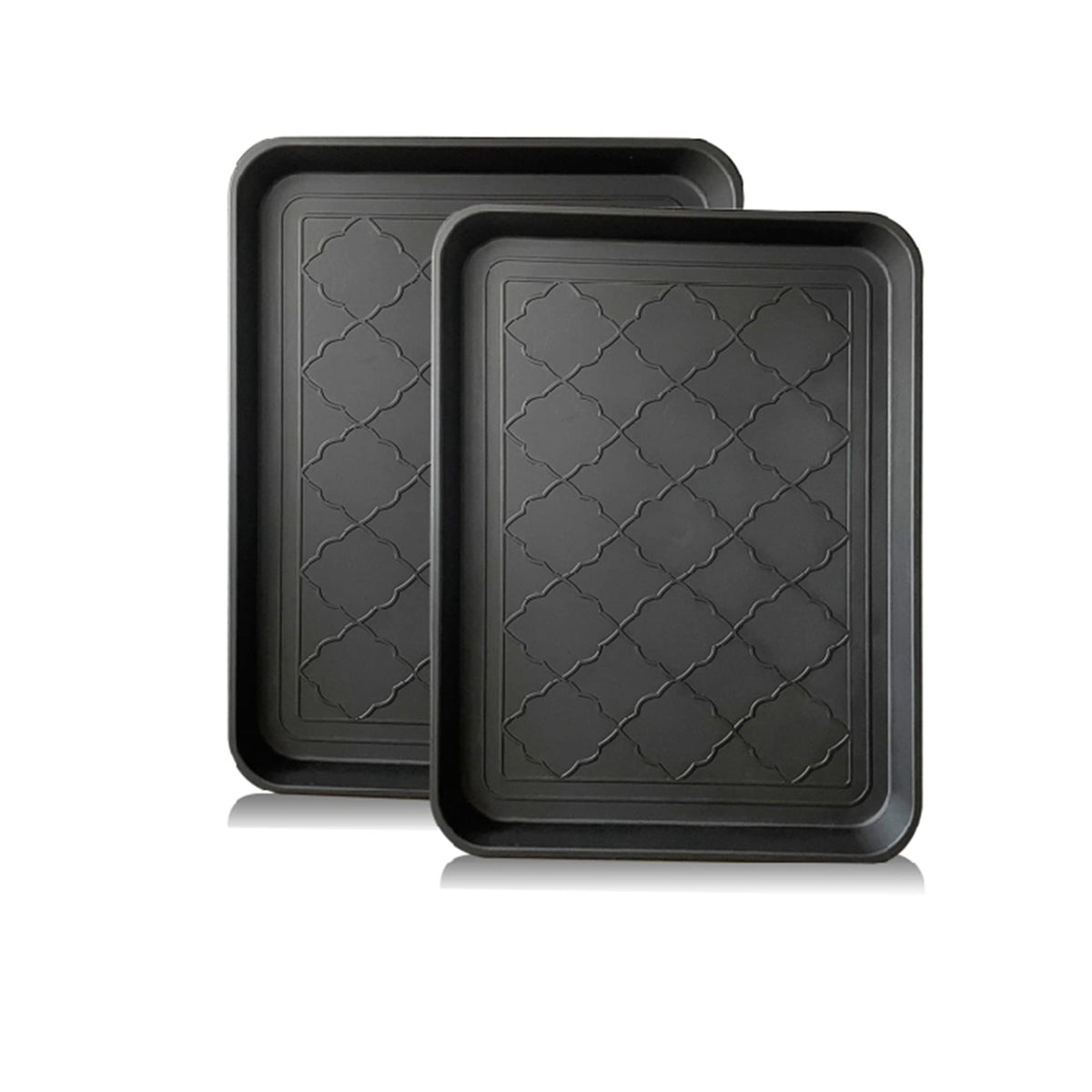 PetLike boot tray at entryway catching mud to protect floors.