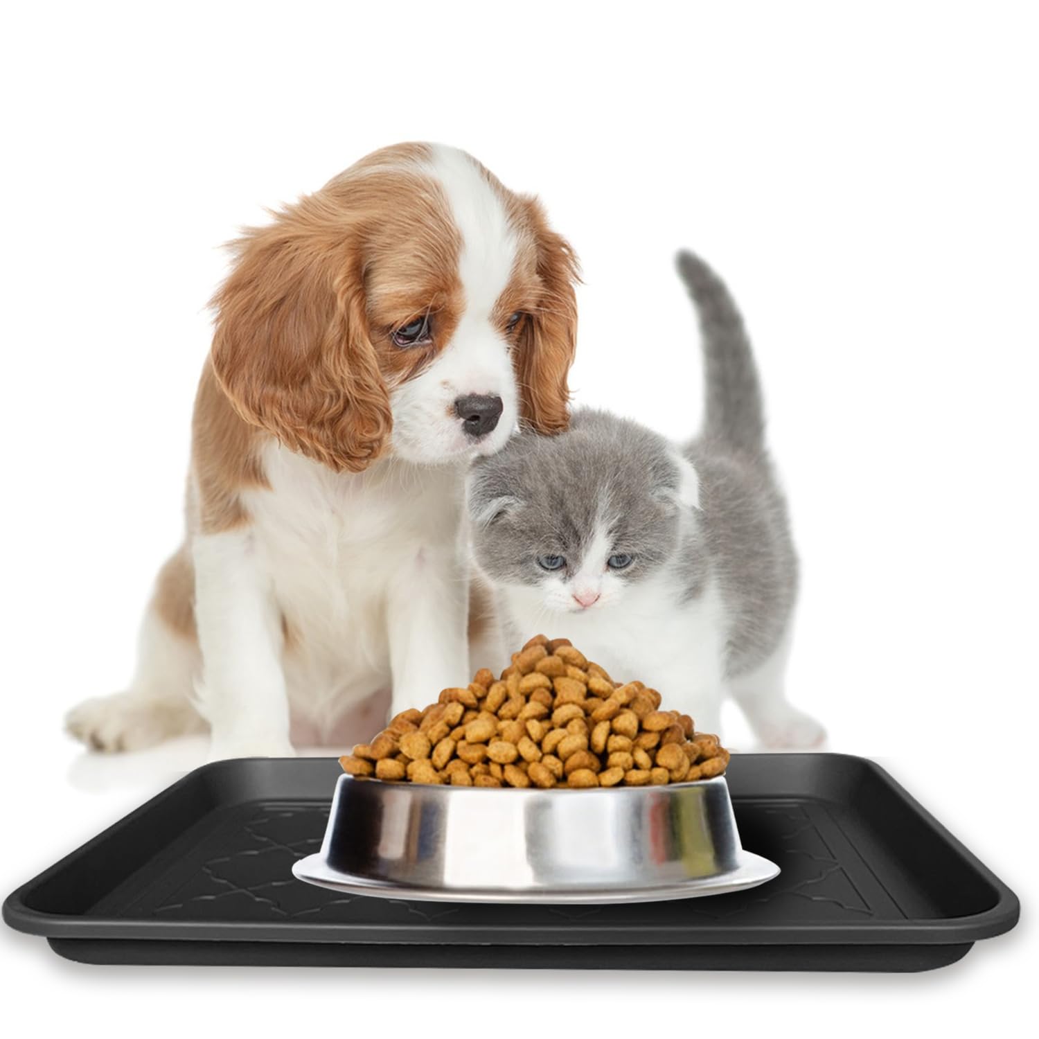 PetLike boot tray used as pet feeding mat to catch spills.