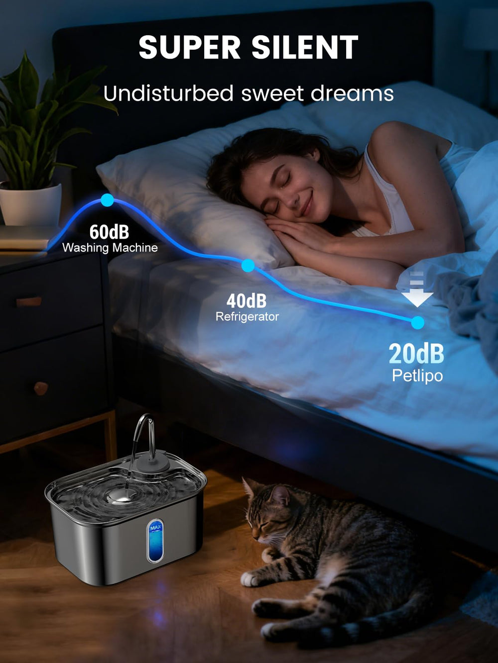 Petlipo quiet pump with 20dB operation for calm homes