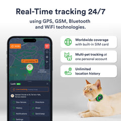 PETLOC8 cat tracker with geo-fence alerts triggers when cat leaves safe zone.