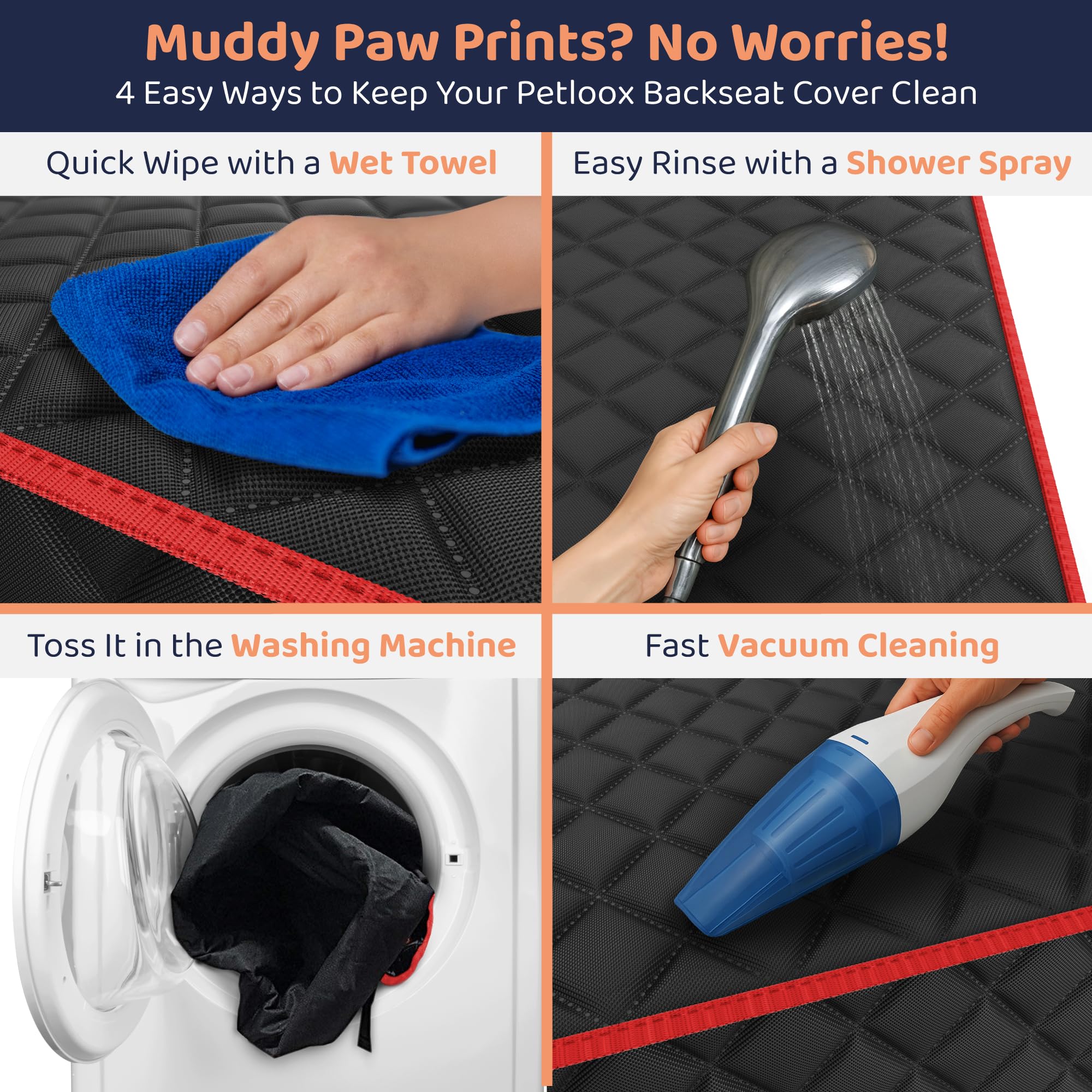 Petloox built-in pockets organize treats and toys for easy-access on trips