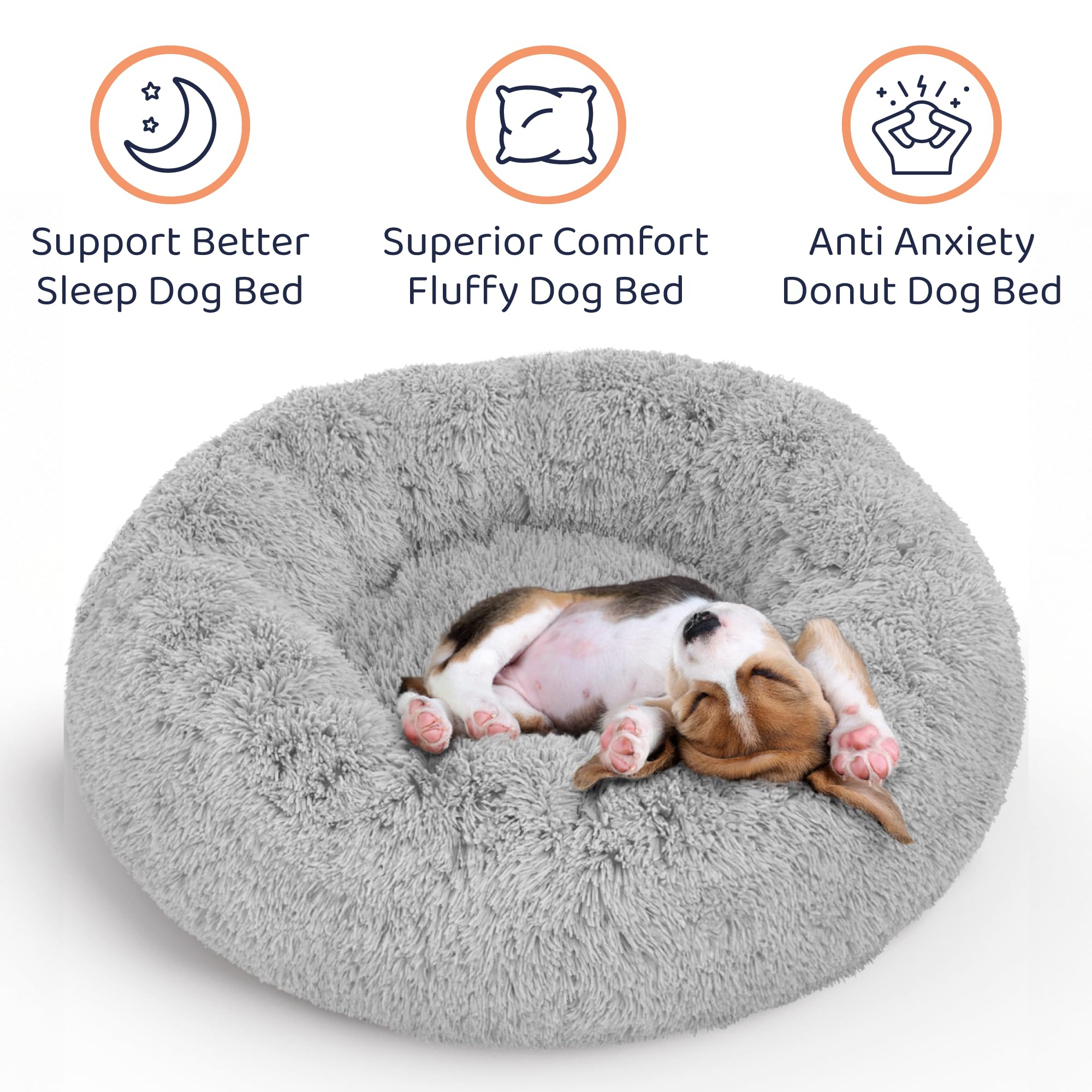 Petloox calming bed in plush fabric supports anxious pets.