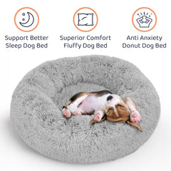 Petloox calming bed in plush fabric supports anxious pets.