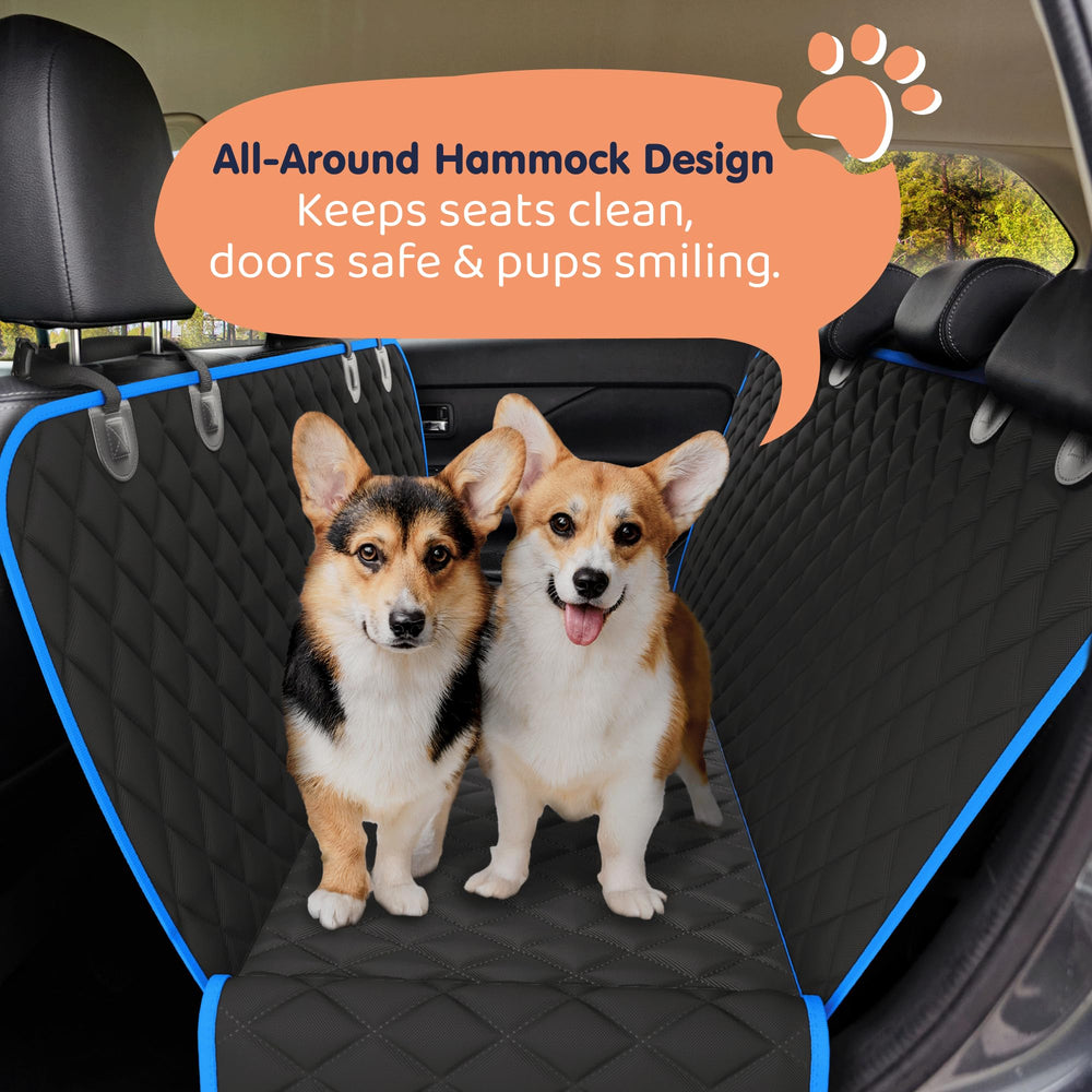 Petloox seat cover with non-slip back keeps dogs stable during rides.