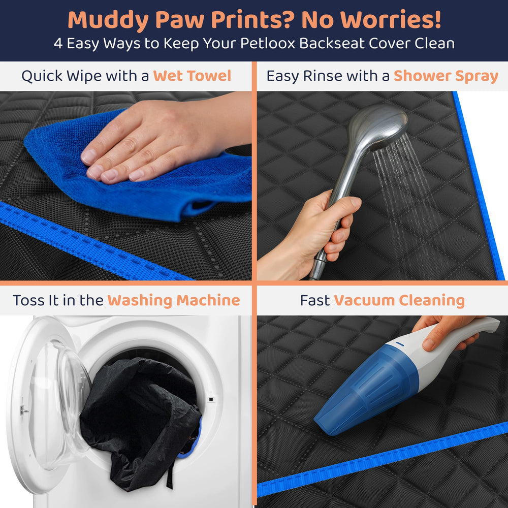 Petloox waterproof material guards seats from spills and mud.