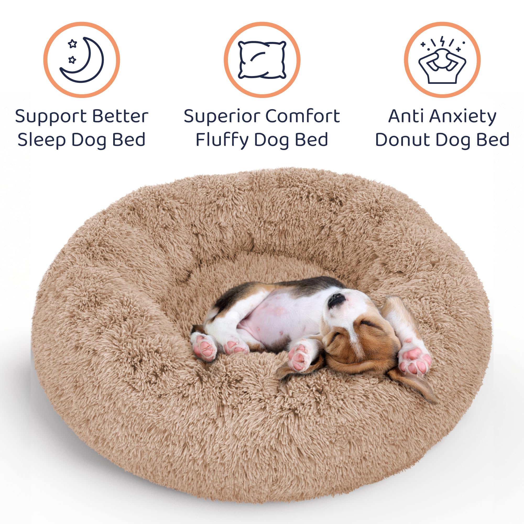 Petloox Donut Bed camel with nest-like shape supports calm lounging.