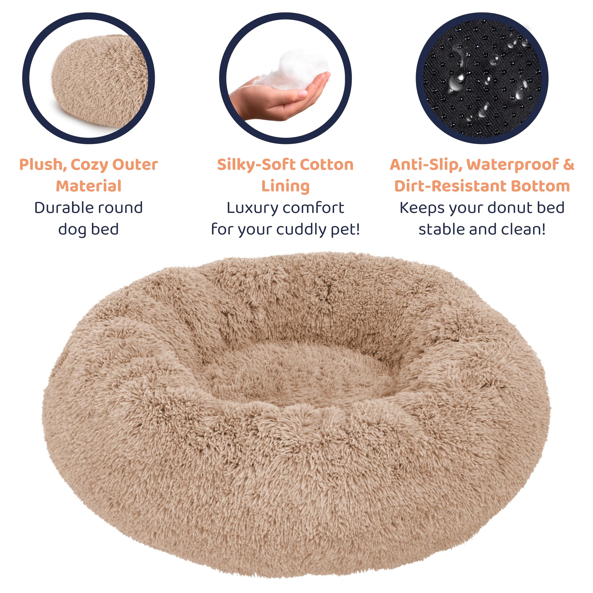 Petloox Donut Bed camel removable cover enables easy cleaning.