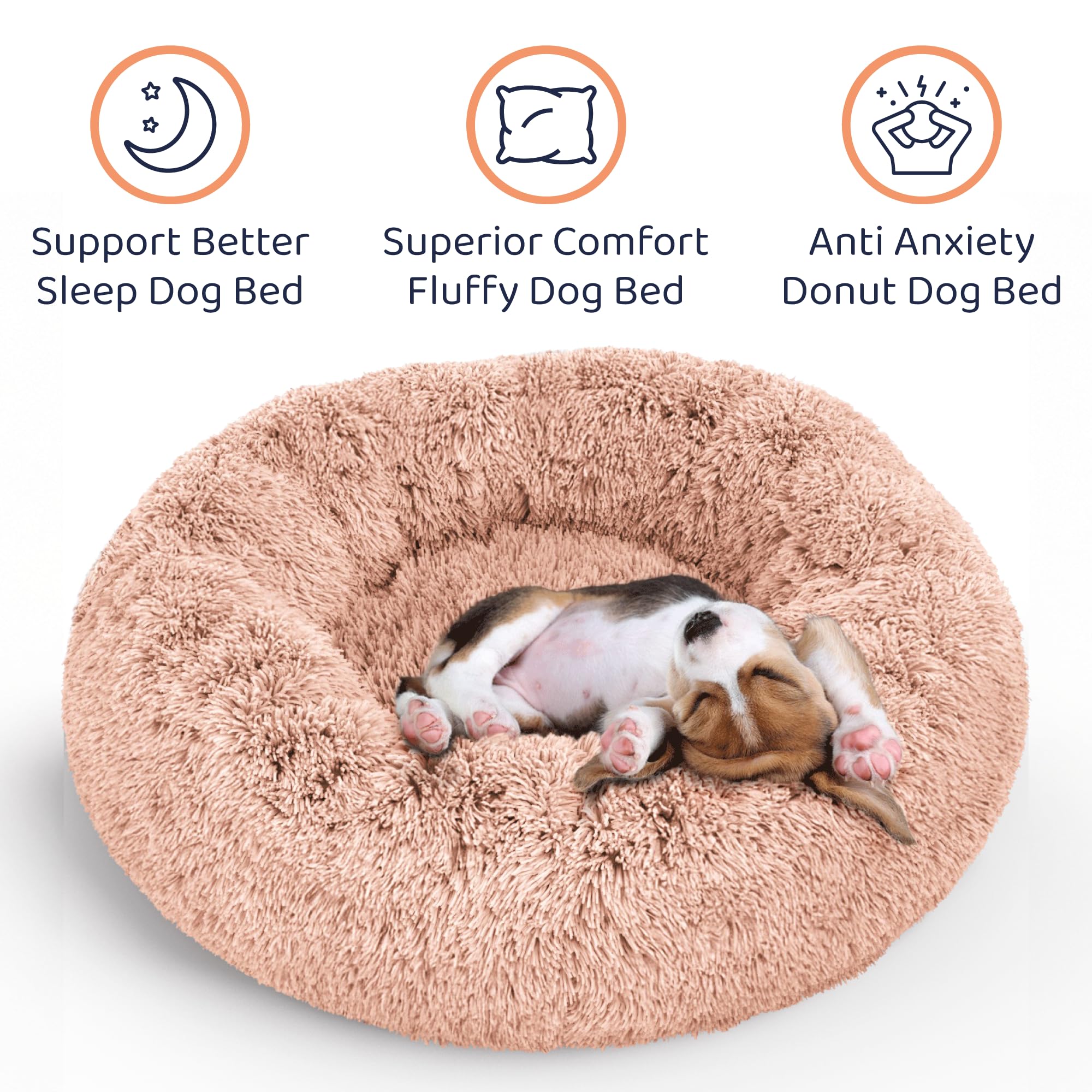 Petloox Donut Bed pink circle medium, soft plush for medium dogs.