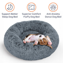 Petloox donut bed round plush design supports soft, comforting rest.
