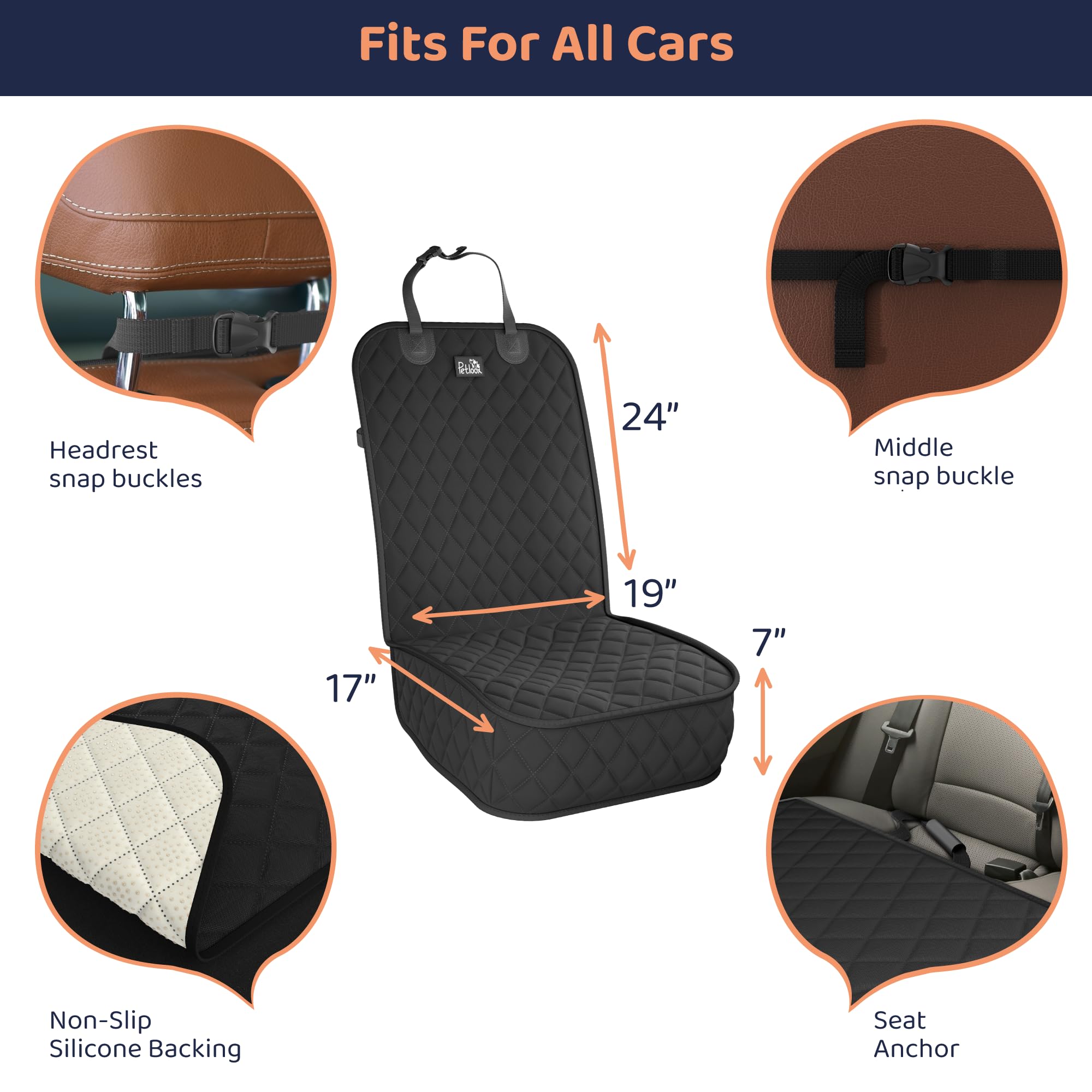 Petloox front seat cover durable fabric resists wear for everyday pet travel.