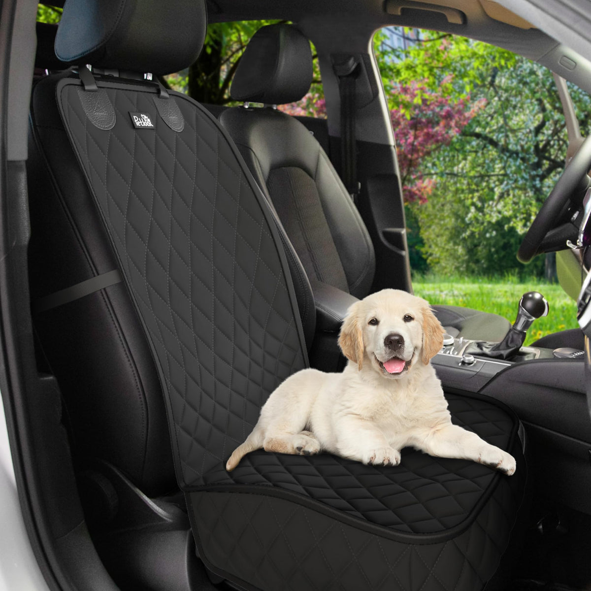 Petloox front seat cover provides waterproof protection for muddy paws and spills.