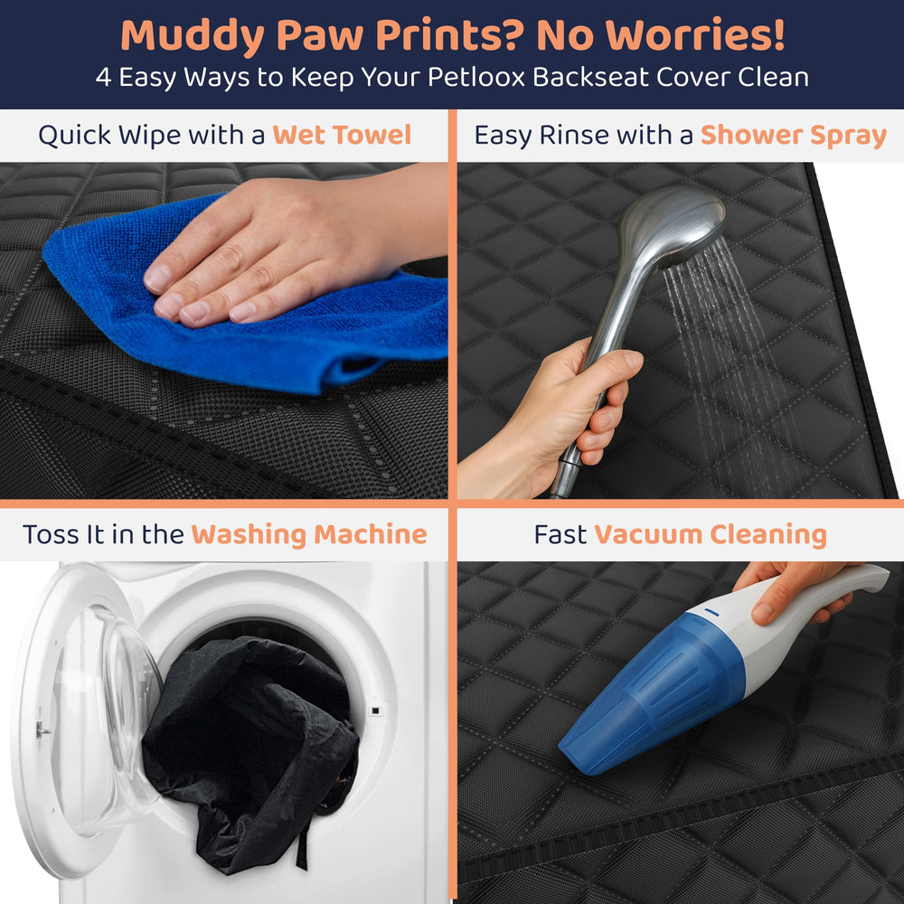 Petloox XL dog car seat cover built-in pockets for treats and toys.