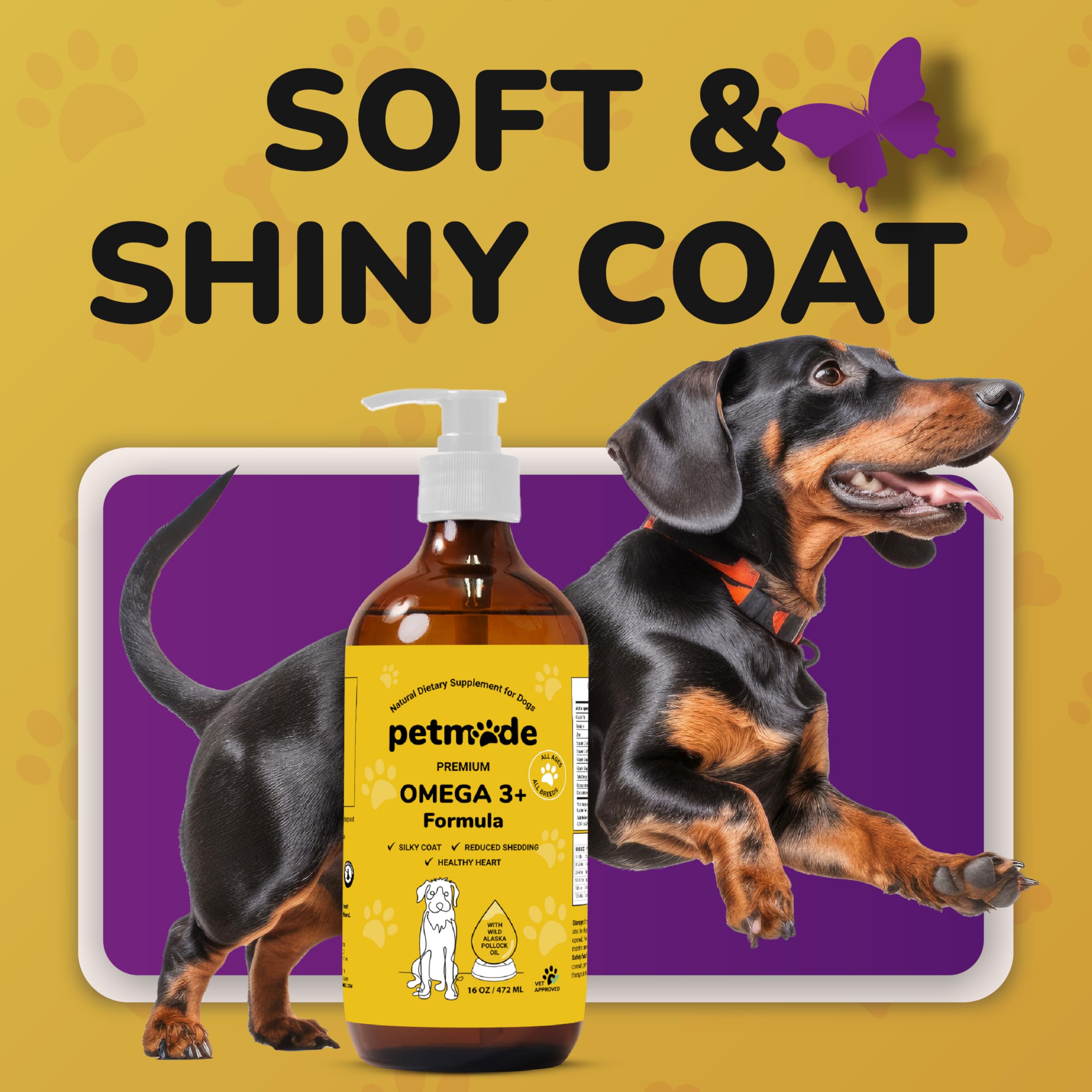 PetMade USA-made label on PETMADE Omega 3 bottle signaling quality