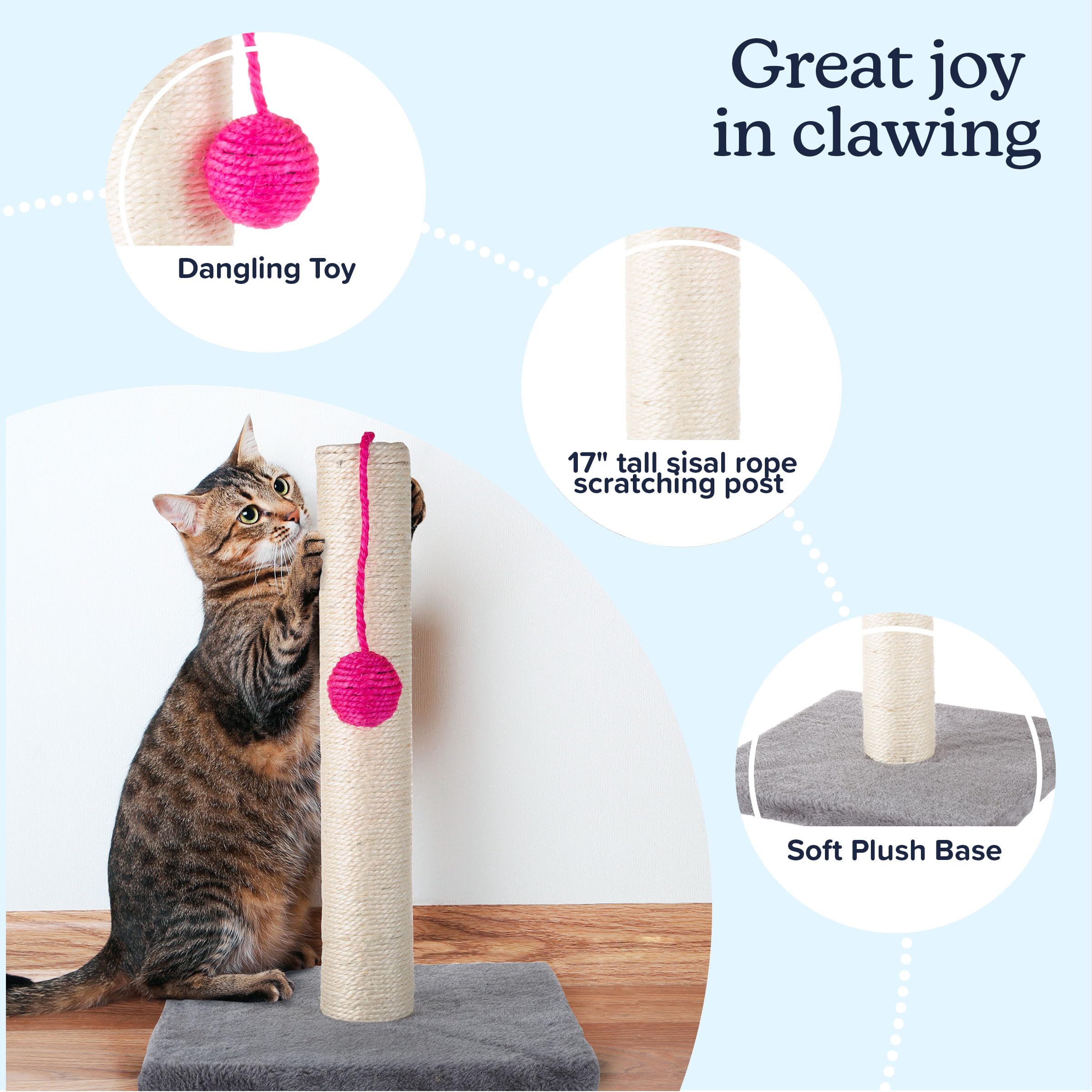 PETMAKER 13-5in square plush base provides stable support for the scratching post.