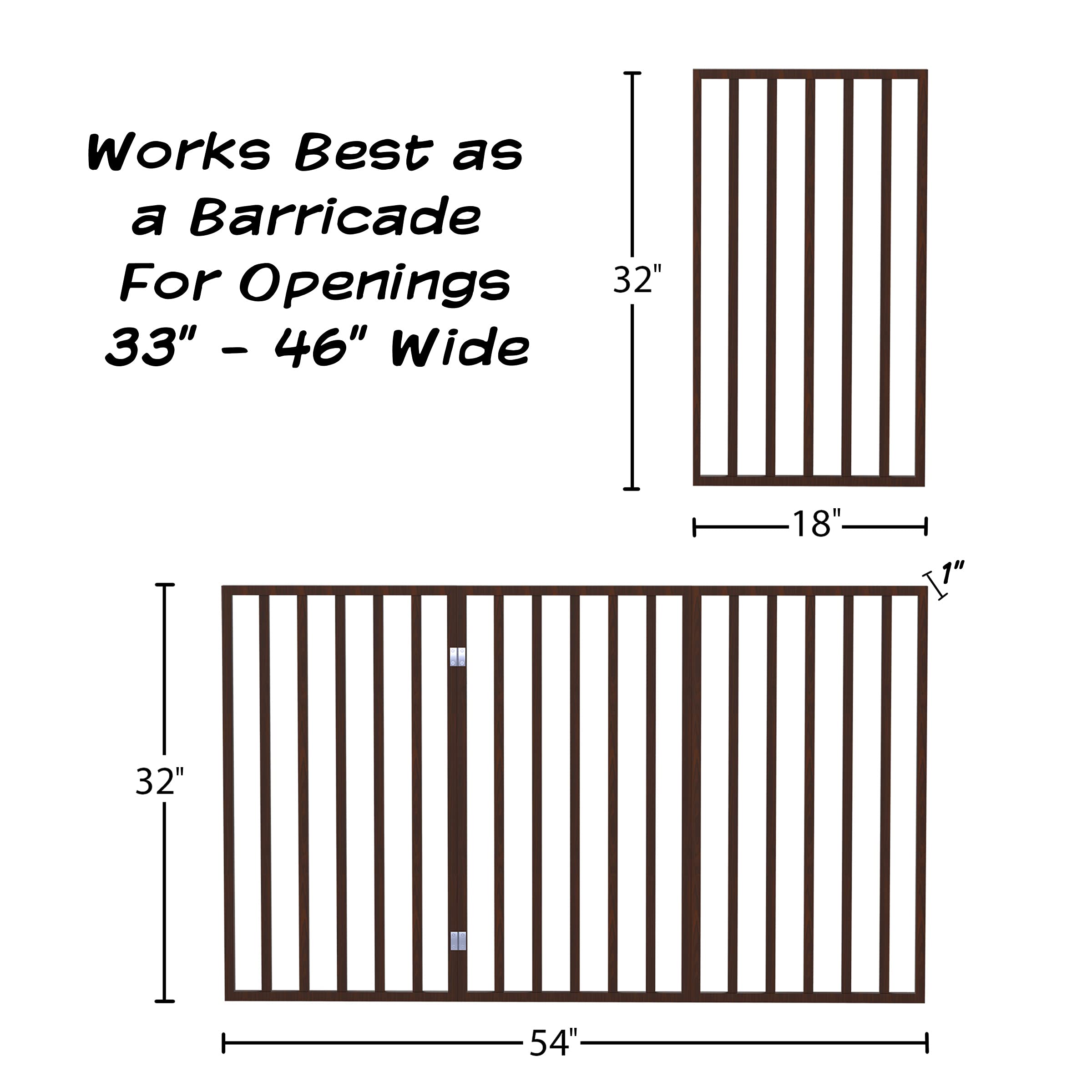 Brown wood PETMAKER gate, 54x32 inches, blends with home decor.