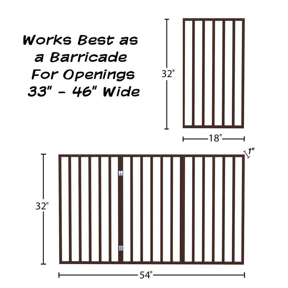 Brown wood PETMAKER gate, 54x32 inches, blends with home decor.
