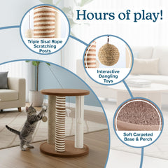 PETMAKER carpeted perch at top and bottom offers naps between play sessions.