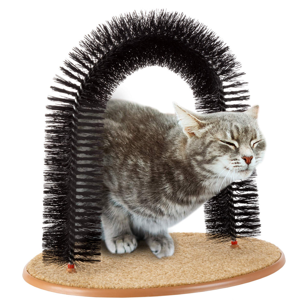 PETMAKER Cat Arch Self-Groomer with Bristle Ring removes loose fur as cats rub.