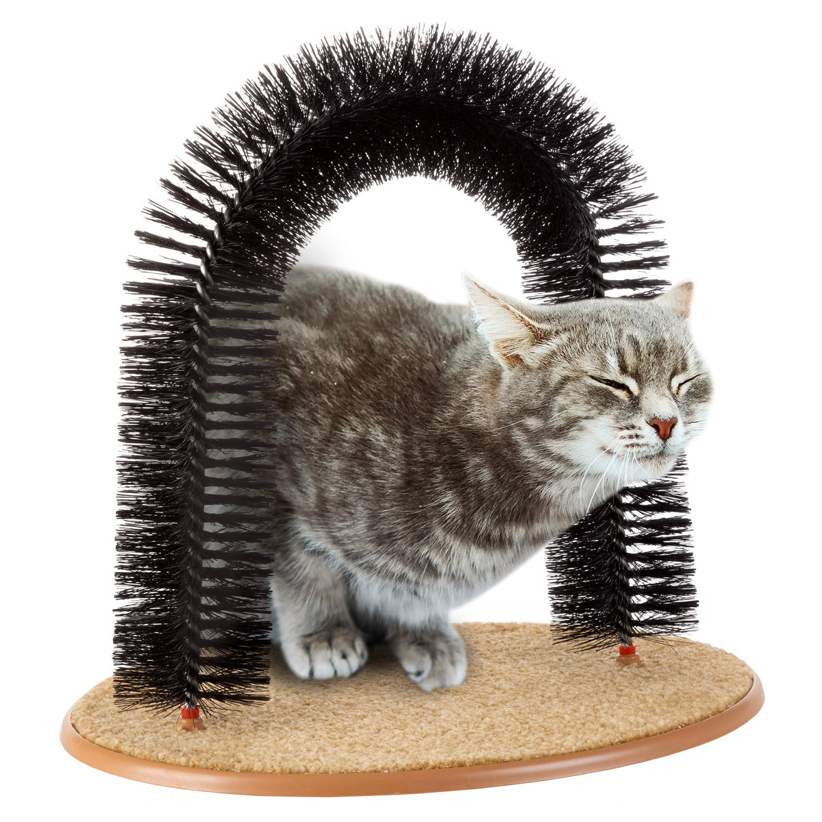 PETMAKER Cat Arch Self-Groomer with Bristle Ring removes loose fur as cats rub.