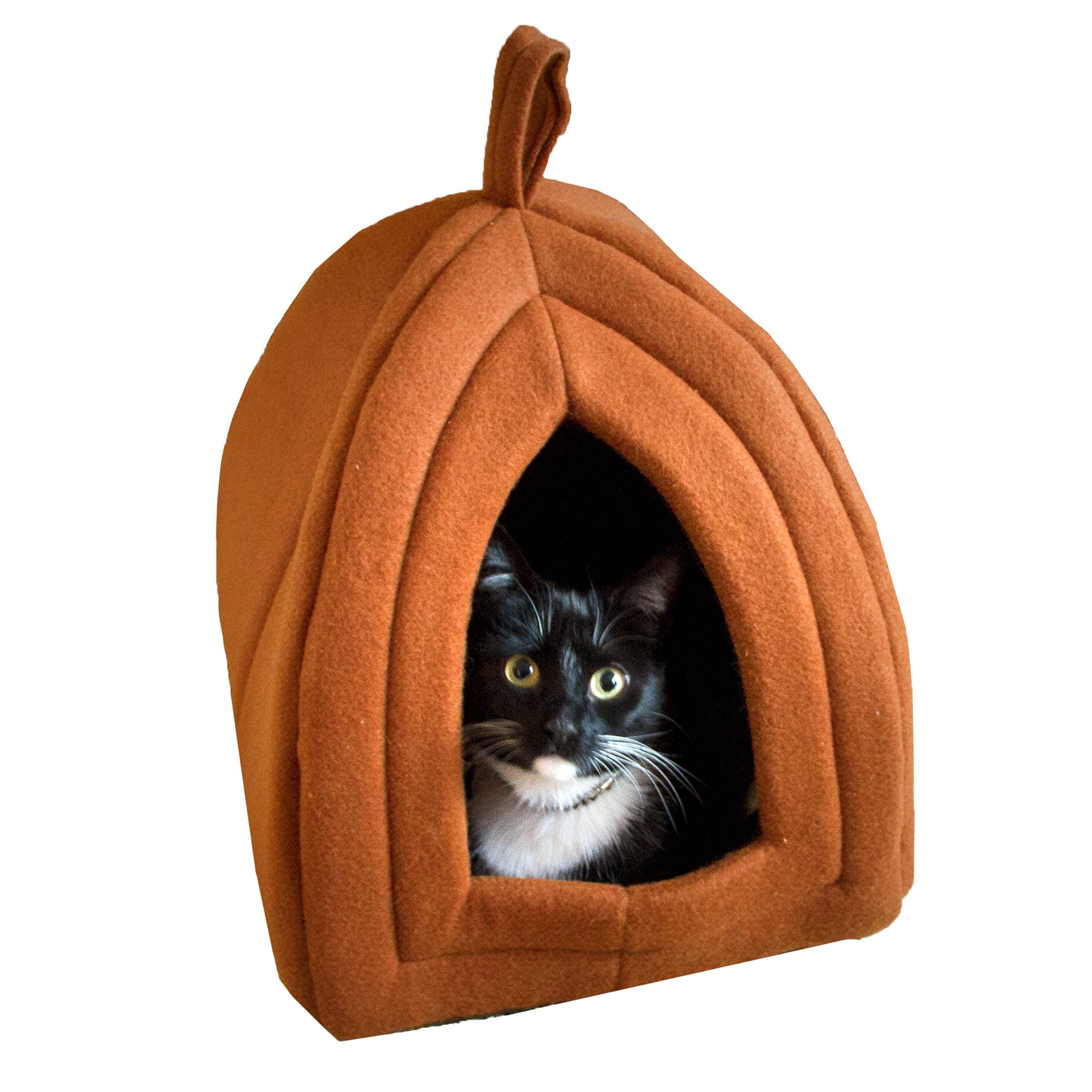 PETMAKER Cat House brown soft cave offers privacy and warmth for small pets.