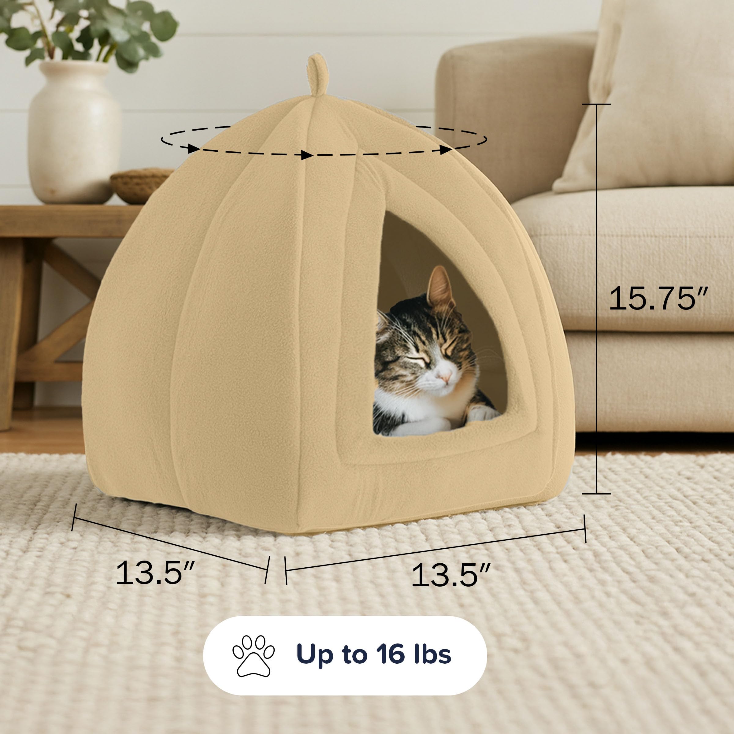 PETMAKER cat house dimensions 13.5x13.5x15 inches.