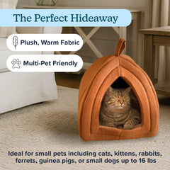 PETMAKER Cat House removable cushion adds warmth and easy-to-clean comfort.