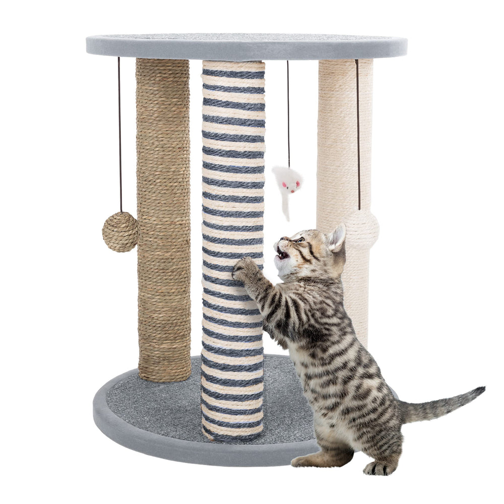 PETMAKER cat scratching post tower with gray carpet base for indoor scratching