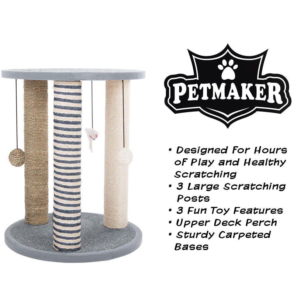 PETMAKER three-sisal-posts tower invites multi-cat play and scratching