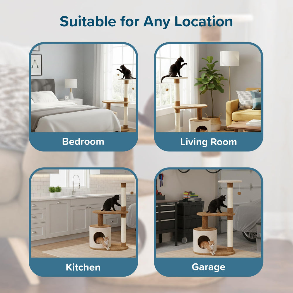 PETMAKER Cat Tree Materials include plush polyester carpet for comfort