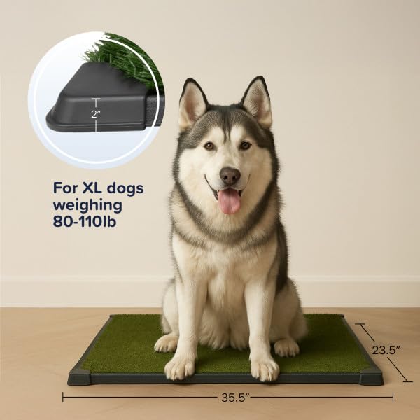 PETMAKER grass pad with cloth mat illustrates easy cleanup and reusable use.
