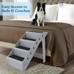 PETMAKER dog stairs four-step gray folded compact storage behind a seat.