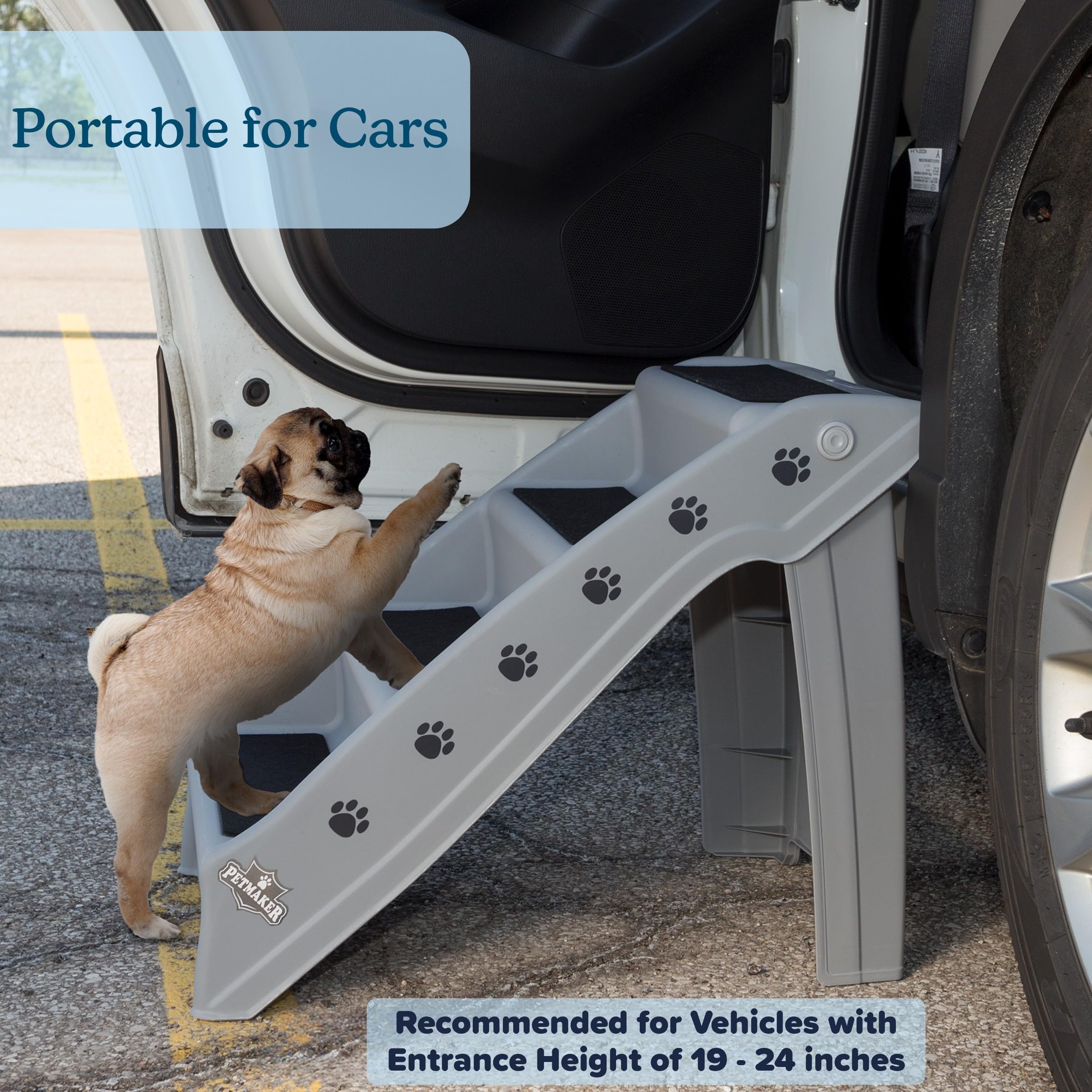 PETMAKER dog stairs four-step gray on bed support pets reaching favorite spots.