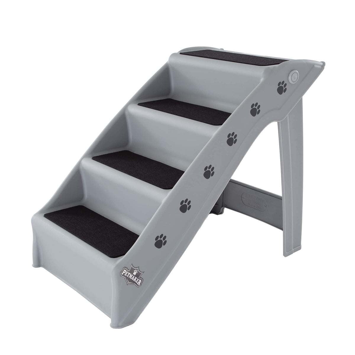 PETMAKER dog stairs four-step gray open view facilitates safe access to beds.