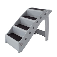 PETMAKER dog stairs four-step gray open view facilitates safe access to beds.