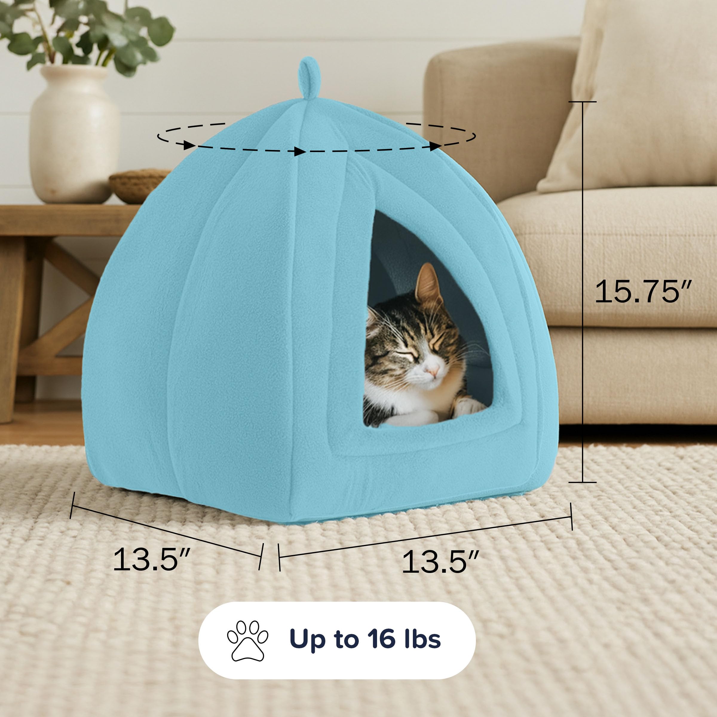 PETMAKER cushioned cat house provides warm retreat for naps.
