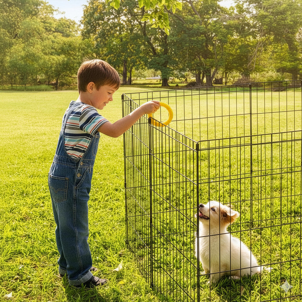 PETMAKER foldable dog pen with door for quick indoor-outdoor access.