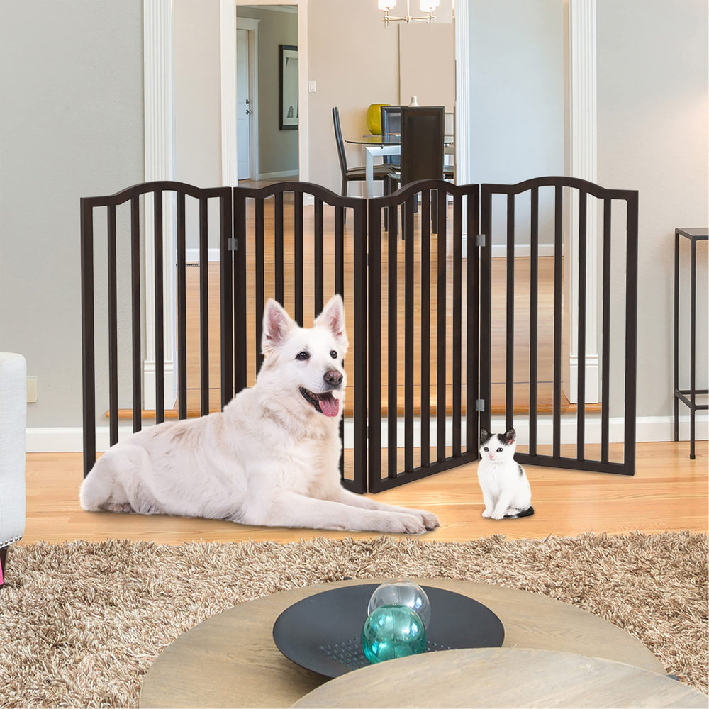 PETMAKER freestanding gate in wood and metal fits doorways and hallways without installation.