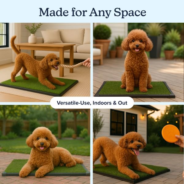 PETMAKER green grass pad with tray shown assembled for reliable indoor use.