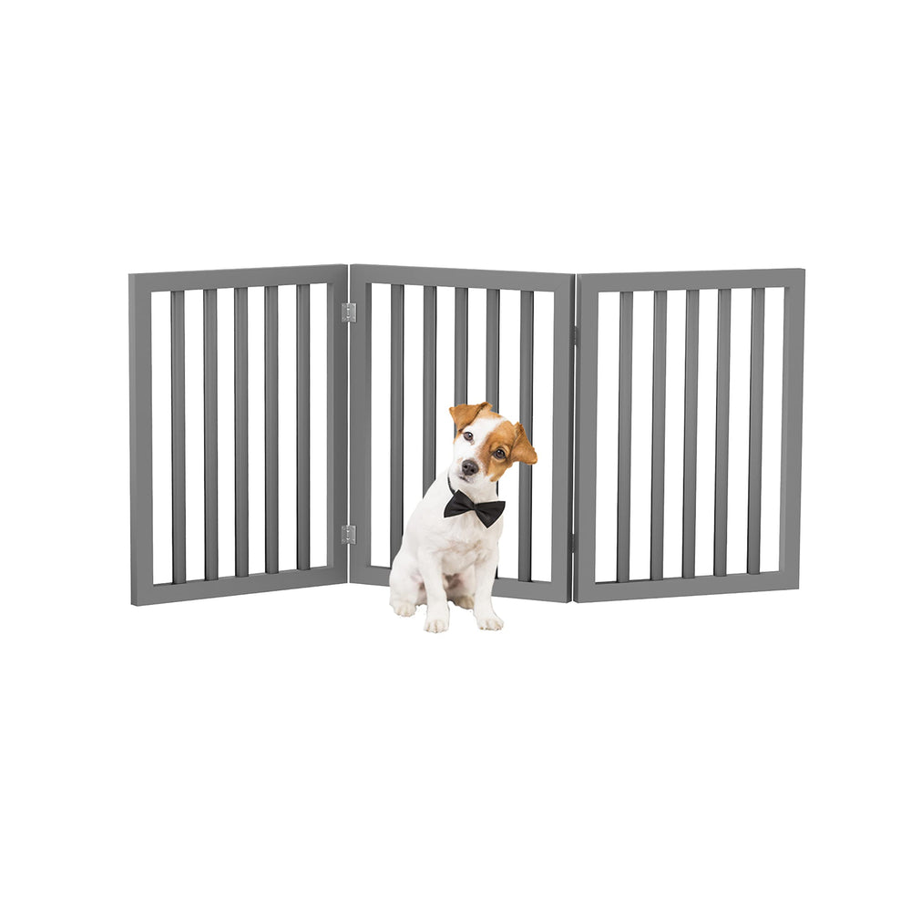 PETMAKER 3-panel gray indoor gate in setup blocks doorway with easy foldability.