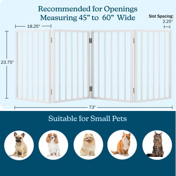 PETMAKER folding gate stored compactly in closet for travel or storage.