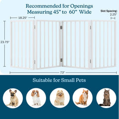 PETMAKER folding gate stored compactly in closet for travel or storage.