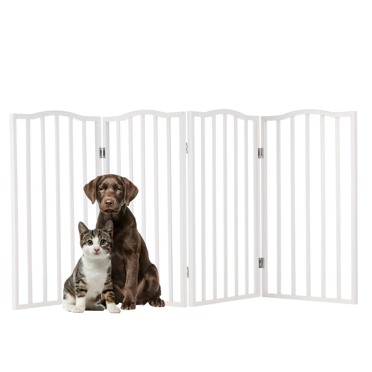 PETMAKER 4-panel gate closed in doorway, keeps pets out of rooms with a clean white finish.