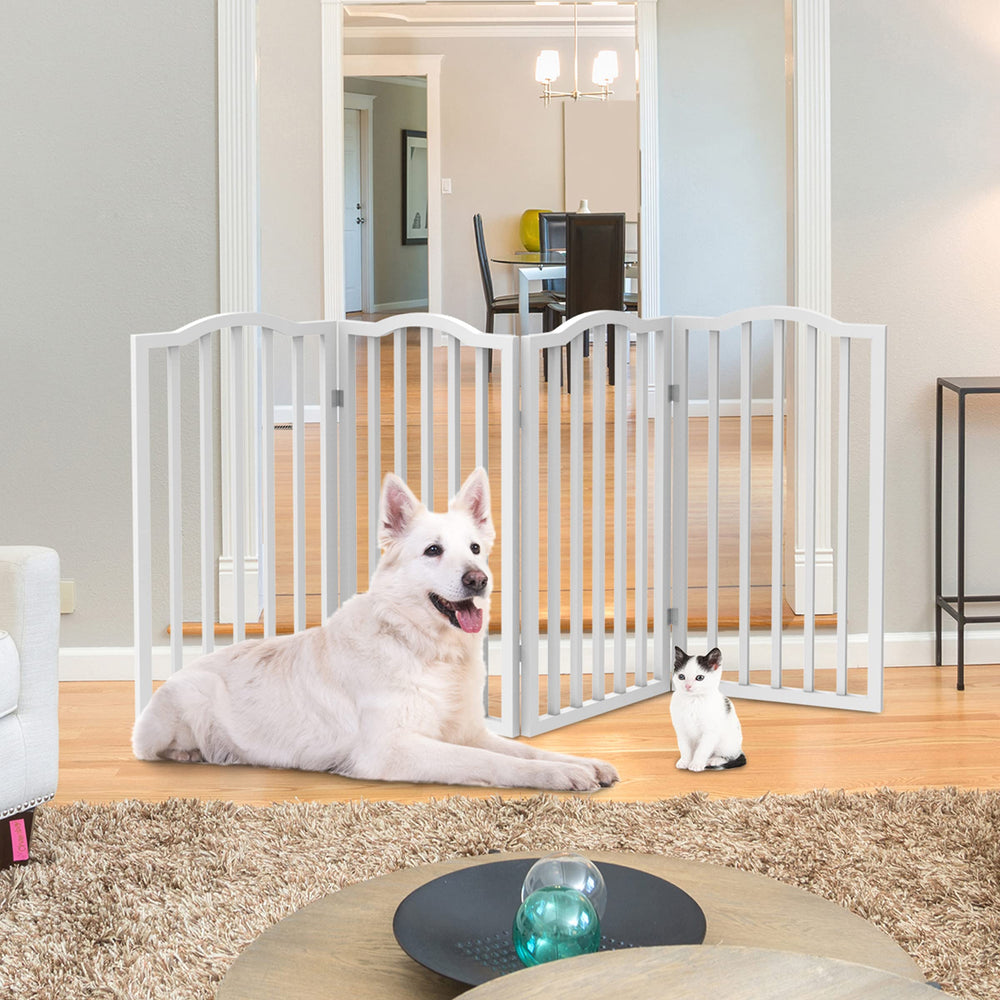PETMAKER 4-panel gate open in doorway, showing barrier across entry for calm pet control.