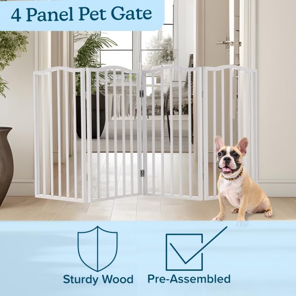 PETMAKER gate folded for compact storage in a closet or car trunk.