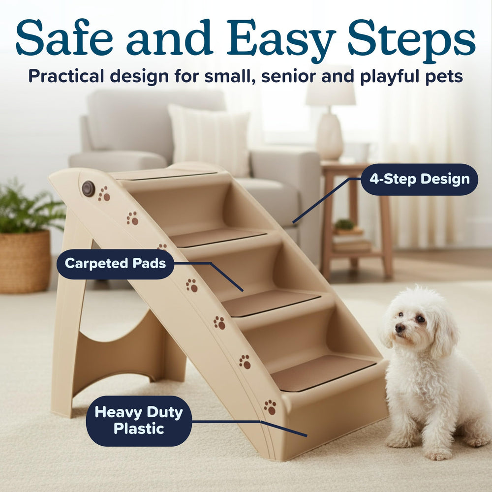 Tan PETMAKER Pet Stairs color blends with home decor.