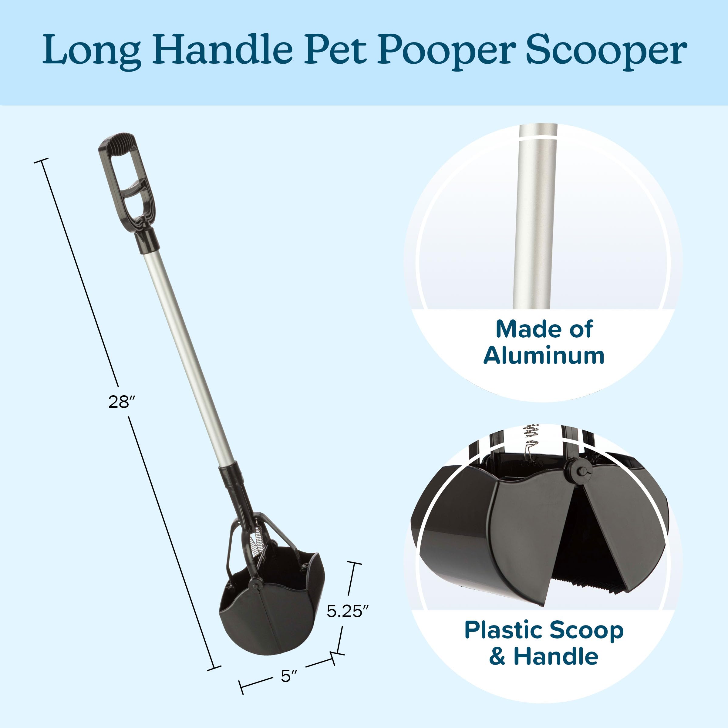PETMAKER pooper scooper serrated jaws grip waste securely.
